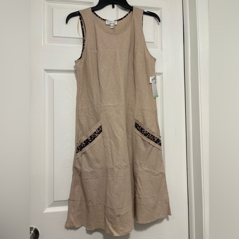 $13 Signature Robbie Bee Linen Blend Boho Dress Neutral w/pockets size 8